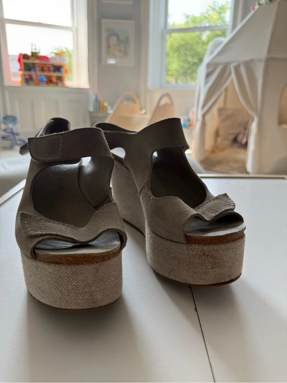 Pedro Garcia Gray Suede Platform Wedge Sandals